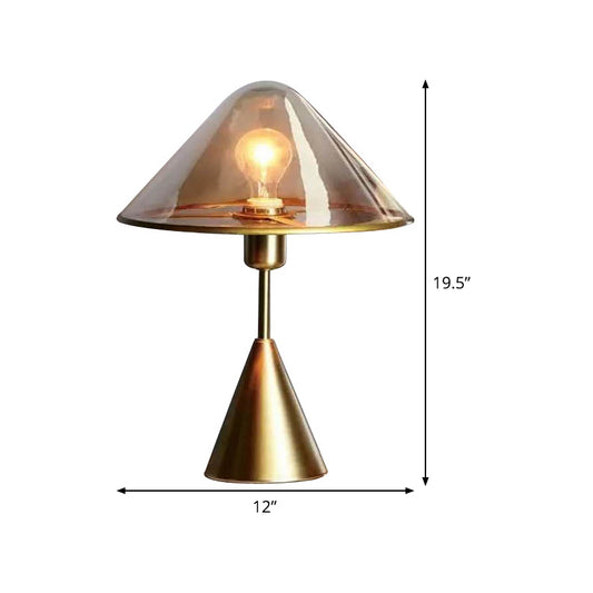 Cone Bedroom Nightstand Lamp Amber Glass 1 Head Contemporary Reading Book Light Clearhalo 'Lamps' 'Table Lamps' Lighting' 384492