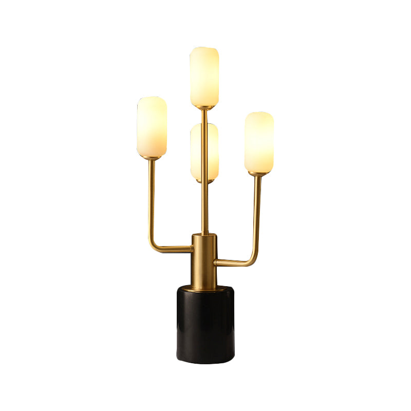 White Glass Cylinder Table Light Modernist 4 Heads Brass Task Lamp with Marble Base Clearhalo 'Lamps' 'Table Lamps' Lighting' 384495