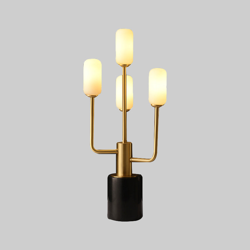 White Glass Cylinder Table Light Modernist 4 Heads Brass Task Lamp with Marble Base Clearhalo 'Lamps' 'Table Lamps' Lighting' 384496