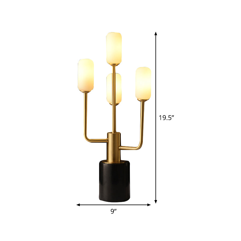 White Glass Cylinder Table Light Modernist 4 Heads Brass Task Lamp with Marble Base Clearhalo 'Lamps' 'Table Lamps' Lighting' 384497