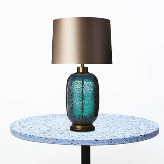 1 Head Bedroom Task Light Contemporary Blue Small Desk Lamp with Drum Fabric Shade Blue Clearhalo 'Lamps' 'Table Lamps' Lighting' 384524