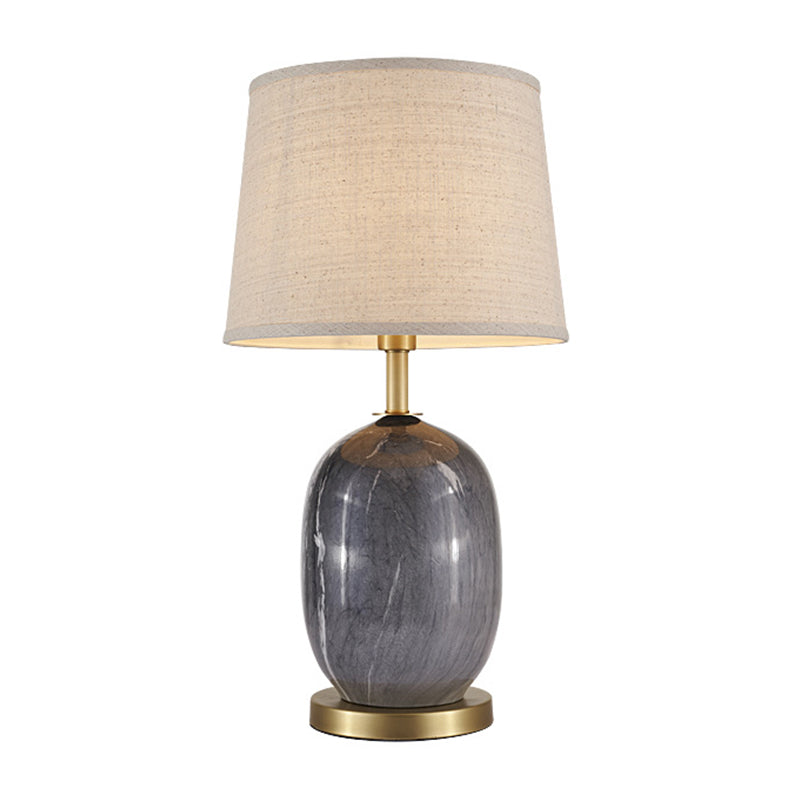 Fabric Drum Desk Lamp Modern 1 Head White Reading Book Light with Gold Circle Metal Base Clearhalo 'Lamps' 'Table Lamps' Lighting' 384532