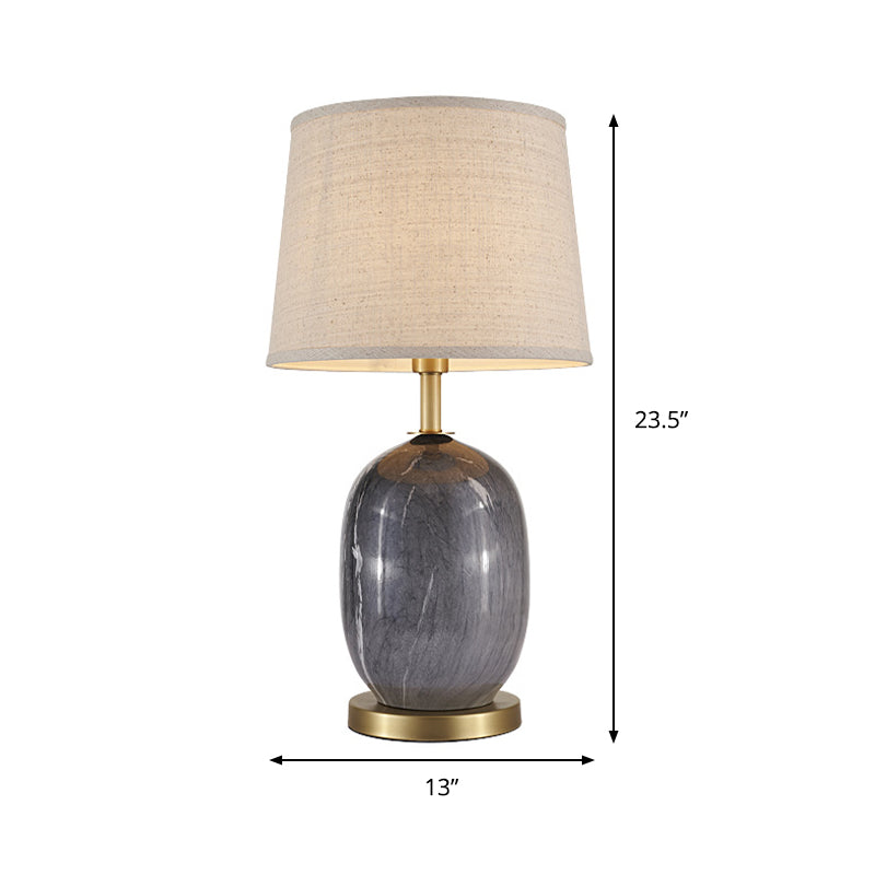 Fabric Drum Desk Lamp Modern 1 Head White Reading Book Light with Gold Circle Metal Base Clearhalo 'Lamps' 'Table Lamps' Lighting' 384533