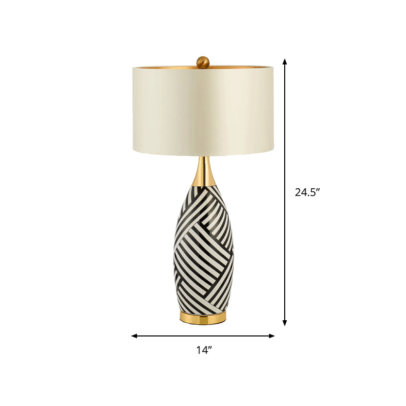 Tubular Task Lighting Contemporary Fabric 1 Head Black and White Small Desk Lamp, 14"/15" Wide Clearhalo 'Lamps' 'Table Lamps' Lighting' 384543