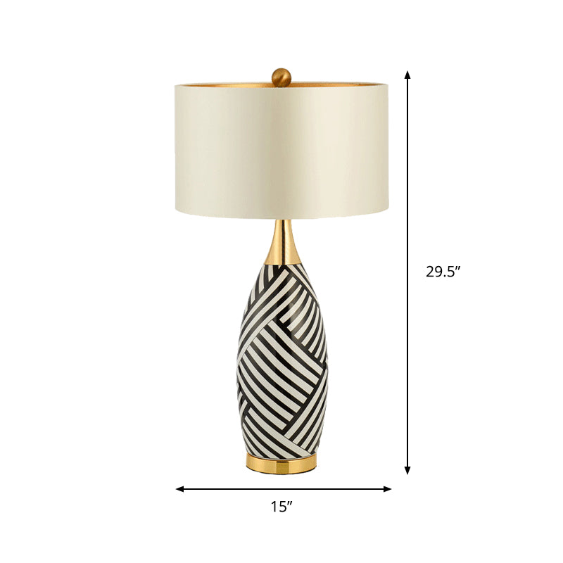 Tubular Task Lighting Contemporary Fabric 1 Head Black and White Small Desk Lamp, 14"/15" Wide Clearhalo 'Lamps' 'Table Lamps' Lighting' 384544