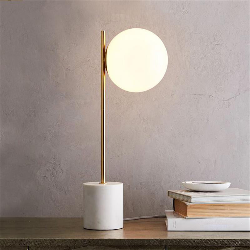 White Glass Spherical Table Lamp Modern 1 Head Reading Book Light with Marble Base Clearhalo 'Lamps' 'Table Lamps' Lighting' 384602