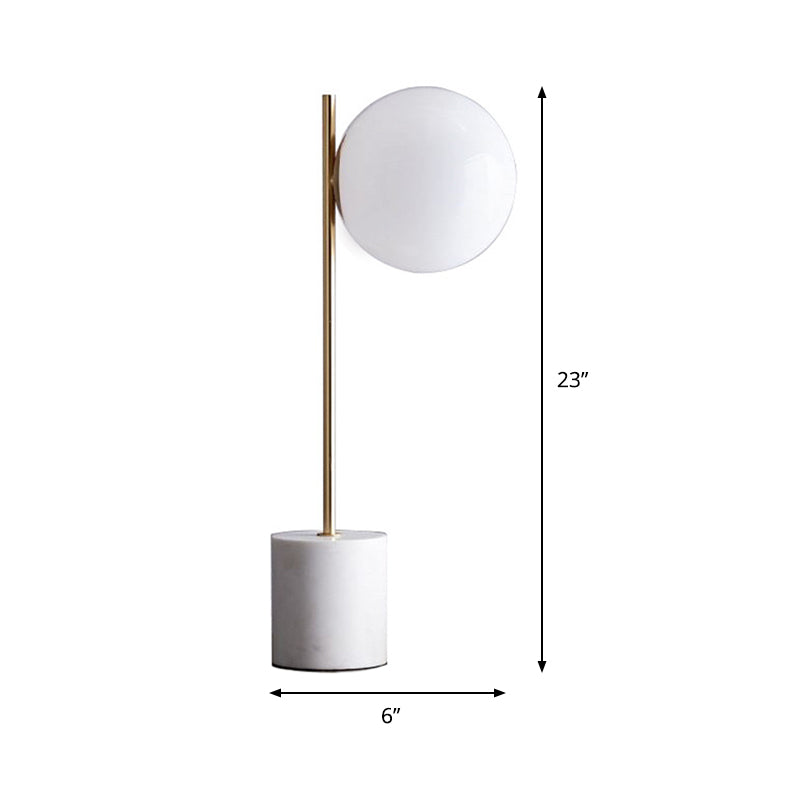 White Glass Spherical Table Lamp Modern 1 Head Reading Book Light with Marble Base Clearhalo 'Lamps' 'Table Lamps' Lighting' 384605