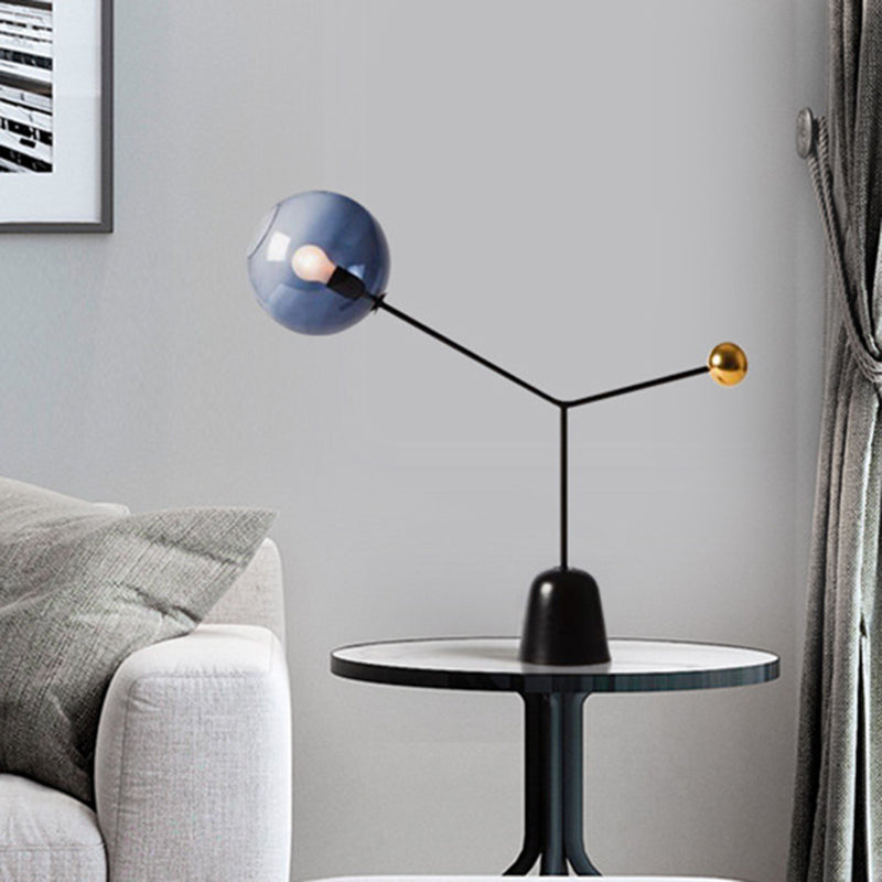 1 Head Living Room Task Light Modern Black Small Desk Lamp with Globe Blue Glass Shade Blue Clearhalo 'Lamps' 'Table Lamps' Lighting' 384611