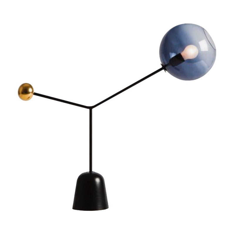 1 Head Living Room Task Light Modern Black Small Desk Lamp with Globe Blue Glass Shade Clearhalo 'Lamps' 'Table Lamps' Lighting' 384613