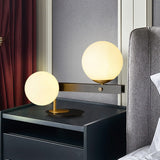 Opal Glass Sphere Table Light Modernist 2 Bulbs Small Desk Lamp with Black Metal Base Black Clearhalo 'Lamps' 'Table Lamps' Lighting' 384621