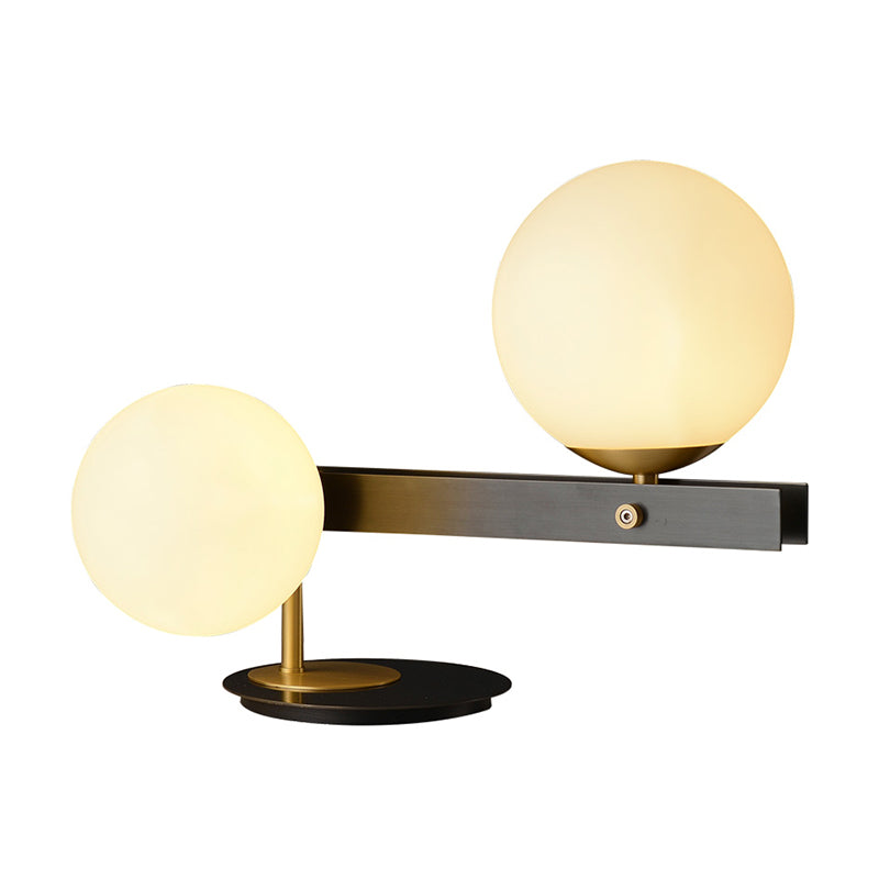 Opal Glass Sphere Table Light Modernist 2 Bulbs Small Desk Lamp with Black Metal Base Clearhalo 'Lamps' 'Table Lamps' Lighting' 384624