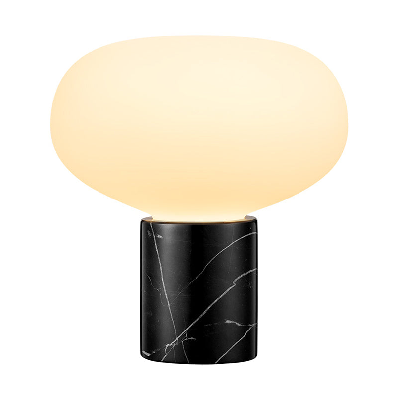 1 Head Oval Table Light Modern White Glass Small Desk Lamp in Black with Marble Base Clearhalo 'Lamps' 'Table Lamps' Lighting' 384659