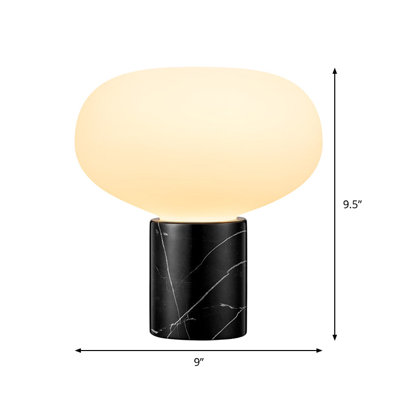 1 Head Oval Table Light Modern White Glass Small Desk Lamp in Black with Marble Base Clearhalo 'Lamps' 'Table Lamps' Lighting' 384660