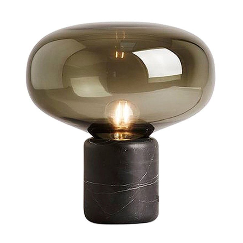 Urn Task Lamp Contemporary Smoke Gray Glass 1 Bulb 8"/13" Wide Black Table Light with Marble Base Clearhalo 'Lamps' 'Table Lamps' Lighting' 384663