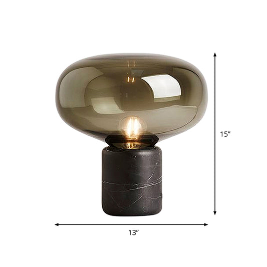 Urn Task Lamp Contemporary Smoke Gray Glass 1 Bulb 8"/13" Wide Black Table Light with Marble Base Clearhalo 'Lamps' 'Table Lamps' Lighting' 384666