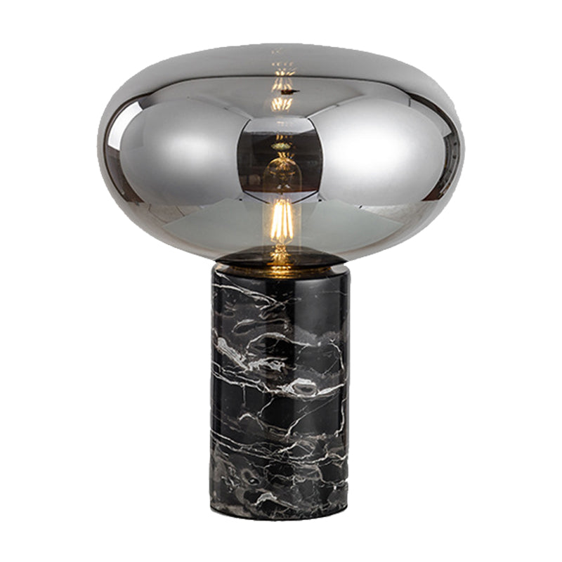 Oval Task Light Modern Smoke Gray/Amber Glass 1 Head Desk Lamp with Black Cylinder Marble Base, 9"/12.5" Wide Clearhalo 'Lamps' 'Table Lamps' Lighting' 384670