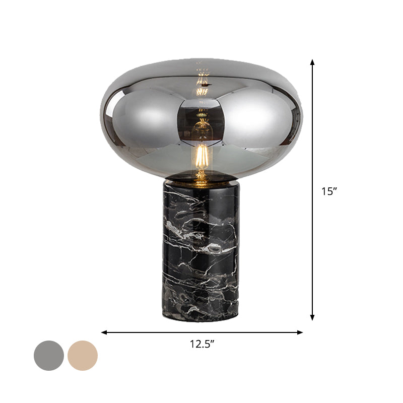 Oval Task Light Modern Smoke Gray/Amber Glass 1 Head Desk Lamp with Black Cylinder Marble Base, 9"/12.5" Wide Clearhalo 'Lamps' 'Table Lamps' Lighting' 384671