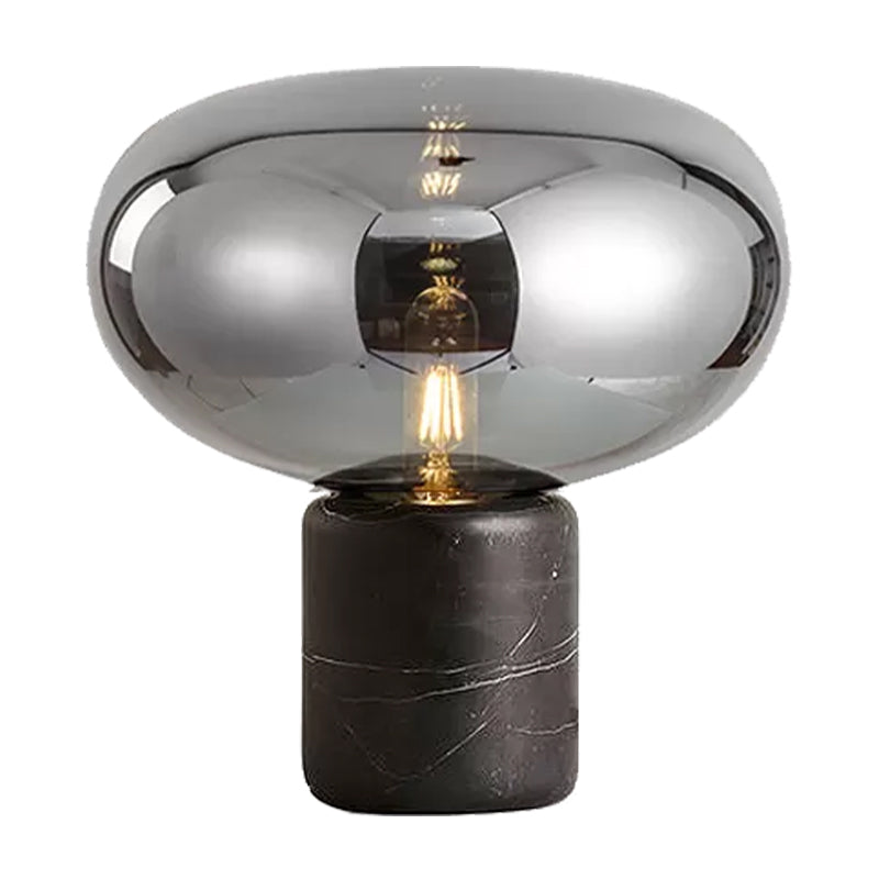 Oval Task Light Modern Smoke Gray/Amber Glass 1 Head Desk Lamp with Black Cylinder Marble Base, 9"/12.5" Wide Smoke Gray 9" Clearhalo 'Lamps' 'Table Lamps' Lighting' 384674