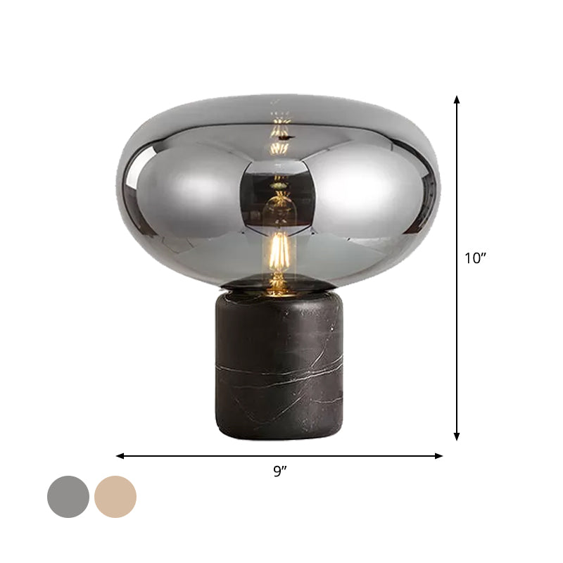 Oval Task Light Modern Smoke Gray/Amber Glass 1 Head Desk Lamp with Black Cylinder Marble Base, 9"/12.5" Wide Clearhalo 'Lamps' 'Table Lamps' Lighting' 384675