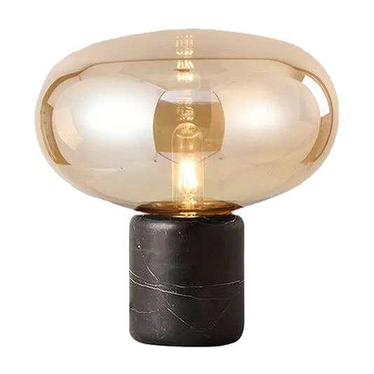 Oval Task Light Modern Smoke Gray/Amber Glass 1 Head Desk Lamp with Black Cylinder Marble Base, 9"/12.5" Wide Amber 9" Clearhalo 'Lamps' 'Table Lamps' Lighting' 384676