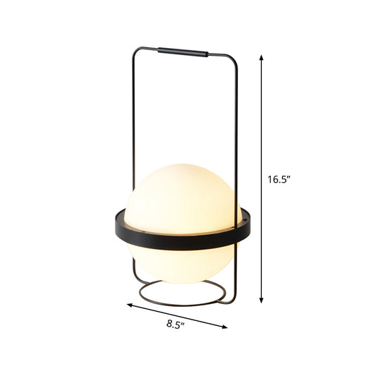 1 Head Bedroom Task Lighting Modern Black Night Table Lamp with Ball Milky Glass Shade Clearhalo 'Lamps' 'Table Lamps' Lighting' 384709