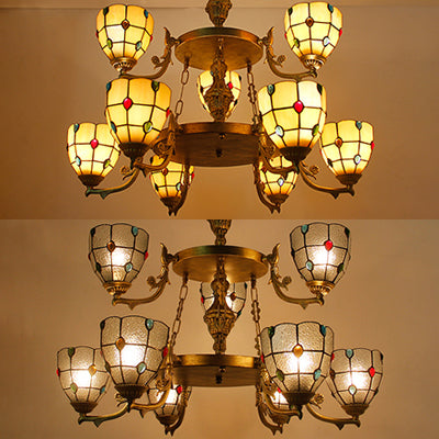 Beaded Chandelier Lighting 2 Tiers Multi Light Glass Vintage Ceiling Pendant Light in Clear/Yellow Clearhalo 'Ceiling Lights' 'Chandeliers' 'Clear' 'Industrial' 'Middle Century Chandeliers' 'Modern' 'Tiffany Chandeliers' 'Tiffany close to ceiling' 'Tiffany' 'Traditional Chandeliers' Lighting' 38472