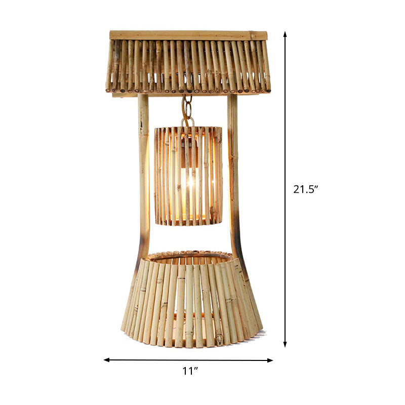 Chinese Hand-Worked Desk Light Bamboo 1 Bulb Task Lighting in Khaki for Teahouse Clearhalo 'Lamps' 'Table Lamps' Lighting' 384735