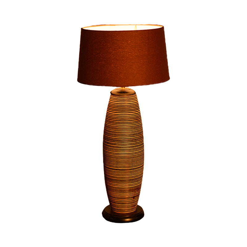 Oval Task Lighting Asia Wood 1 Bulb Coffee Small Desk Lamp with Drum Fabric Shade Clearhalo 'Lamps' 'Table Lamps' Lighting' 384739