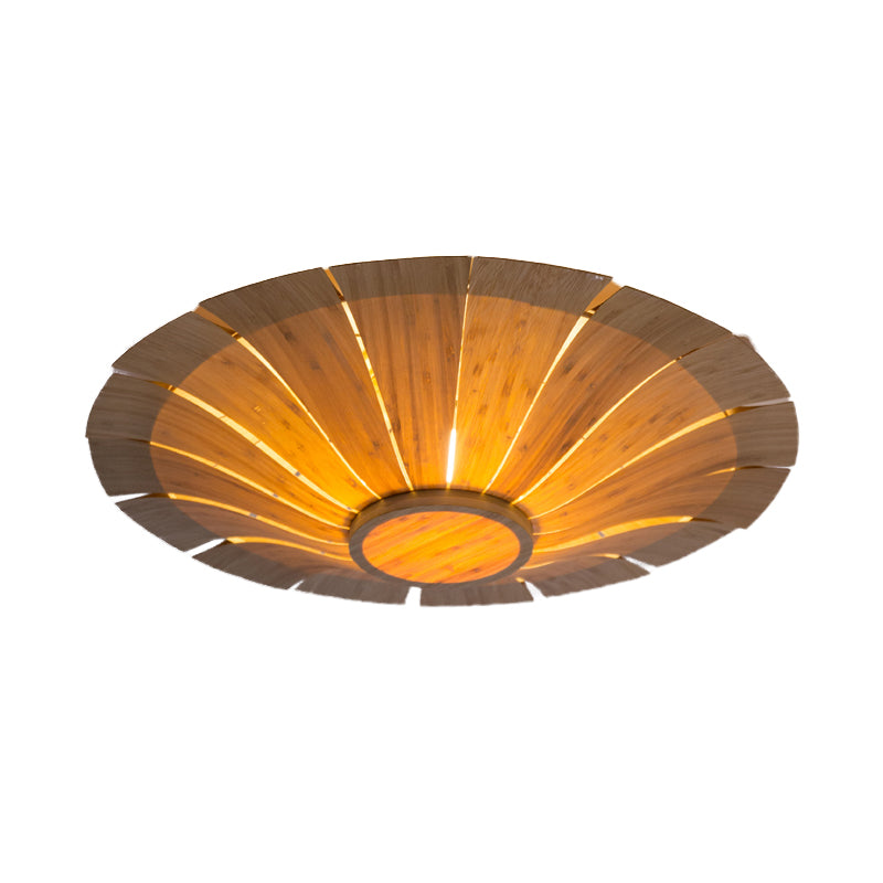 Japanese Flying Saucer Semi Flush Mount Wood 1 Bulb Close to Ceiling Lighting in Beige Clearhalo 'Ceiling Lights' 'Close To Ceiling Lights' 'Close to ceiling' 'Semi-flushmount' Lighting' 384793