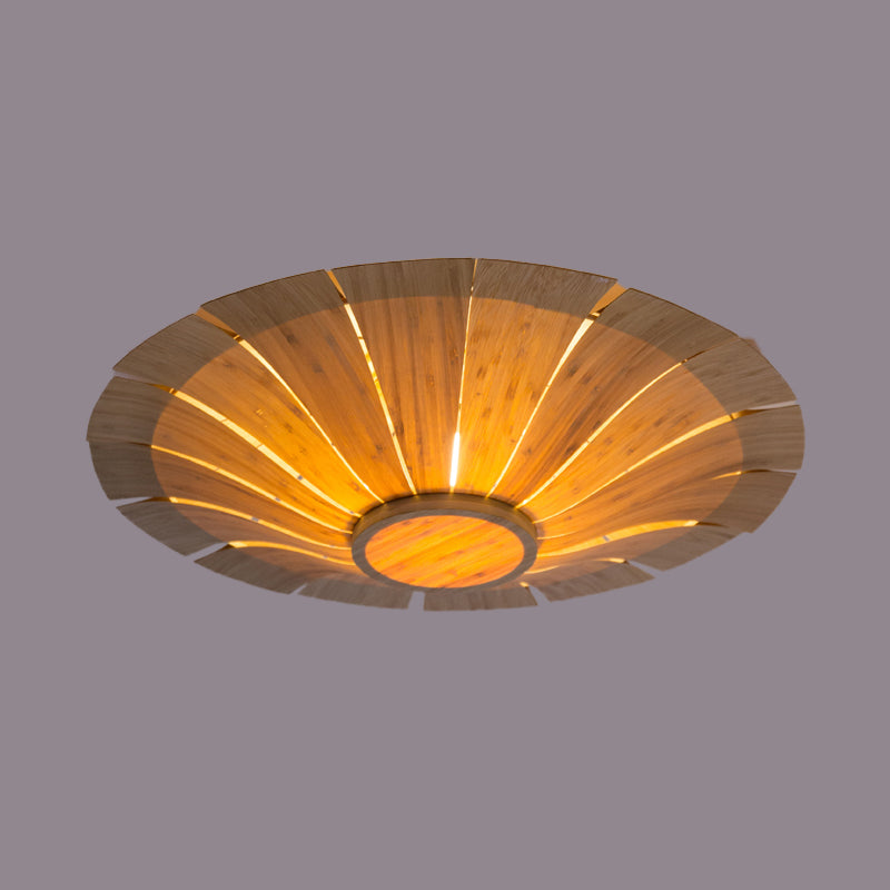 Japanese Flying Saucer Semi Flush Mount Wood 1 Bulb Close to Ceiling Lighting in Beige Clearhalo 'Ceiling Lights' 'Close To Ceiling Lights' 'Close to ceiling' 'Semi-flushmount' Lighting' 384794