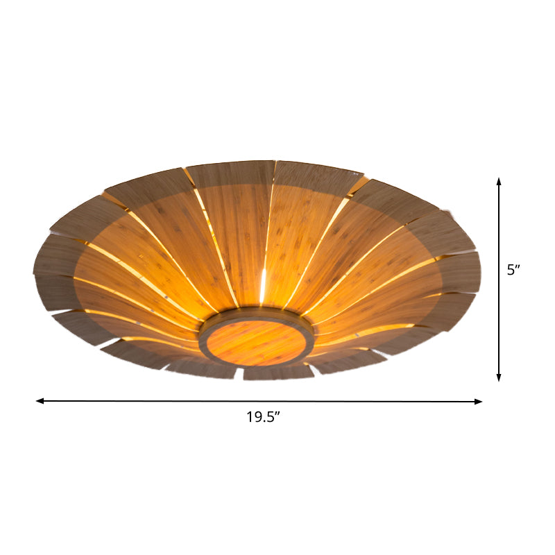 Japanese Flying Saucer Semi Flush Mount Wood 1 Bulb Close to Ceiling Lighting in Beige Clearhalo 'Ceiling Lights' 'Close To Ceiling Lights' 'Close to ceiling' 'Semi-flushmount' Lighting' 384795