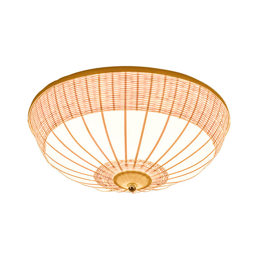 Asian 3 Heads Flush Mount Beige Hemisphere Close to Ceiling Lamp with Bamboo Shade Clearhalo 'Ceiling Lights' 'Close To Ceiling Lights' 'Close to ceiling' 'Flush mount' Lighting' 384804