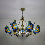 Stained Glass Butterfly/Baroque/Square Chandelier Light with Adjustable Chain Loft Pendant Lighting in Blue for Living Room Clearhalo 'Ceiling Lights' 'Chandeliers' Lighting' options 38530