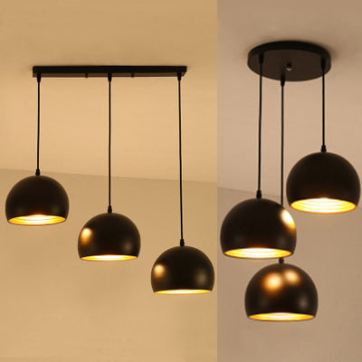 Metallic Globe Pendant Light Industrial Style 3 Heads Living Room Ceiling Fixture in Black, Linear/Round Canopy Clearhalo 'Ceiling Lights' 'Modern Pendants' 'Modern' 'Pendant Lights' 'Pendants' Lighting' 38695