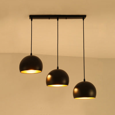 Metallic Globe Pendant Light Industrial Style 3 Heads Living Room Ceiling Fixture in Black, Linear/Round Canopy Black Linear Clearhalo 'Ceiling Lights' 'Modern Pendants' 'Modern' 'Pendant Lights' 'Pendants' Lighting' 38696