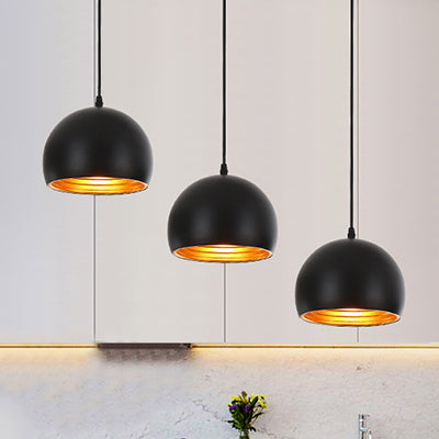 Metallic Globe Pendant Light Industrial Style 3 Heads Living Room Ceiling Fixture in Black, Linear/Round Canopy Clearhalo 'Ceiling Lights' 'Modern Pendants' 'Modern' 'Pendant Lights' 'Pendants' Lighting' 38697