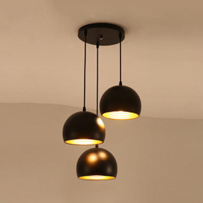 Metallic Globe Pendant Light Industrial Style 3 Heads Living Room Ceiling Fixture in Black, Linear/Round Canopy Black Round Clearhalo 'Ceiling Lights' 'Modern Pendants' 'Modern' 'Pendant Lights' 'Pendants' Lighting' 38698