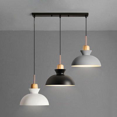 Black Finish 3 Lights Suspended Light Modernism Metal Shade Ceiling Pendant Light with Linear/Round Canopy Black Linear Clearhalo 'Ceiling Lights' 'Modern Pendants' 'Modern' 'Pendant Lights' 'Pendants' Lighting' 38770