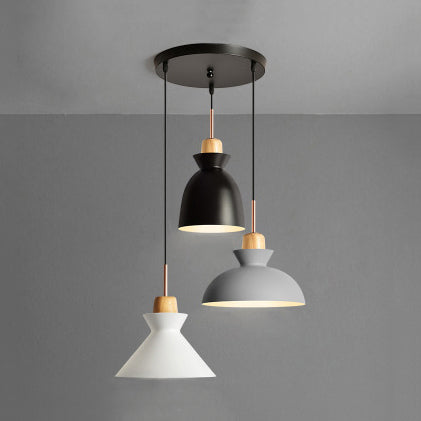 Black Finish 3 Lights Suspended Light Modernism Metal Shade Ceiling Pendant Light with Linear/Round Canopy Black Round Clearhalo 'Ceiling Lights' 'Modern Pendants' 'Modern' 'Pendant Lights' 'Pendants' Lighting' 38771