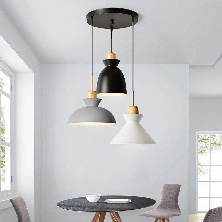 Black Finish 3 Lights Suspended Light Modernism Metal Shade Ceiling Pendant Light with Linear/Round Canopy Clearhalo 'Ceiling Lights' 'Modern Pendants' 'Modern' 'Pendant Lights' 'Pendants' Lighting' 38772