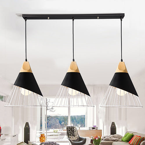 Conical Cage Shade Metal Pendant Light Modern 3 Lights Indoor Ceiling Hanging Light in Black/White Black Clearhalo 'Ceiling Lights' 'Modern Pendants' 'Modern' 'Pendant Lights' 'Pendants' Lighting' 38794