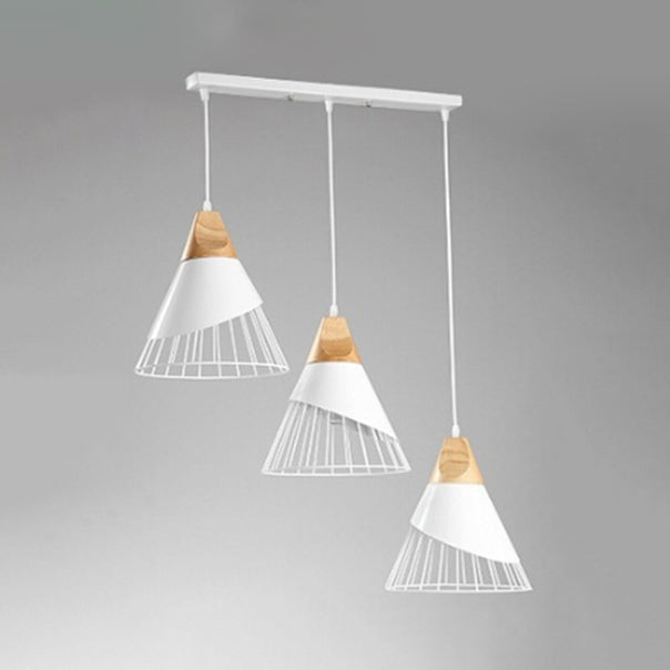 Conical Cage Shade Metal Pendant Light Modern 3 Lights Indoor Ceiling Hanging Light in Black/White White Clearhalo 'Ceiling Lights' 'Modern Pendants' 'Modern' 'Pendant Lights' 'Pendants' Lighting' 38796