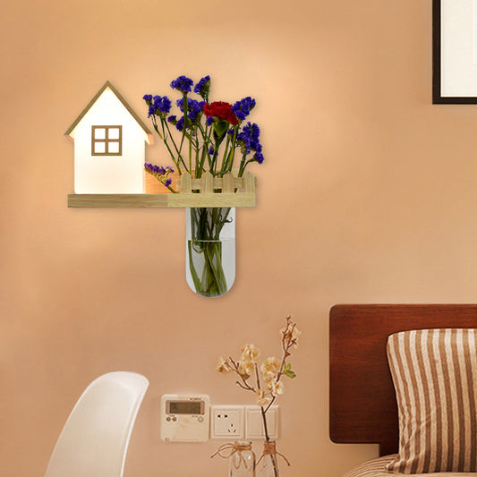 Wood House Sconce Wall Light Industrial Cream Glass 1-Light Restaurant LED Wall Lighting, Left/Right Wood Left Clearhalo 'Industrial wall lights' 'Industrial' 'Middle century wall lights' 'Tiffany' 'Wall Lamps & Sconces' 'Wall Lights' Lighting' 390589