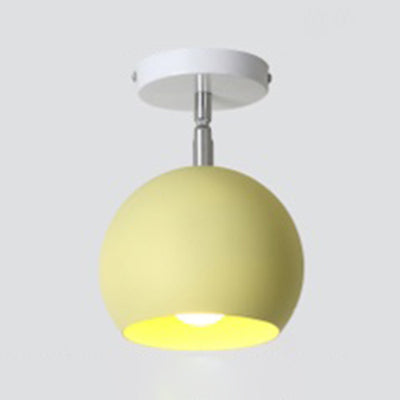 1 Light Metallic Semi-Flush Mount Light Macaron Blue/Pink Globe Shade Balcony Rotatable Ceiling Lamp Yellow Clearhalo 'Ceiling Lights' 'Close To Ceiling Lights' 'Close to ceiling' 'Semi-flushmount' Lighting' 39077