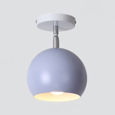 1 Light Metallic Semi-Flush Mount Light Macaron Blue/Pink Globe Shade Balcony Rotatable Ceiling Lamp Blue Clearhalo 'Ceiling Lights' 'Close To Ceiling Lights' 'Close to ceiling' 'Semi-flushmount' Lighting' 39078