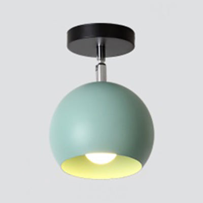 1 Light Metallic Semi-Flush Mount Light Macaron Blue/Pink Globe Shade Balcony Rotatable Ceiling Lamp Green Clearhalo 'Ceiling Lights' 'Close To Ceiling Lights' 'Close to ceiling' 'Semi-flushmount' Lighting' 39079