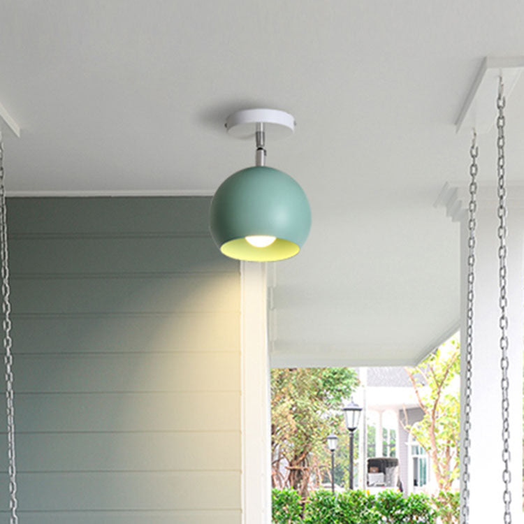 1 Light Metallic Semi-Flush Mount Light Macaron Blue/Pink Globe Shade Balcony Rotatable Ceiling Lamp Clearhalo 'Ceiling Lights' 'Close To Ceiling Lights' 'Close to ceiling' 'Semi-flushmount' Lighting' 39080