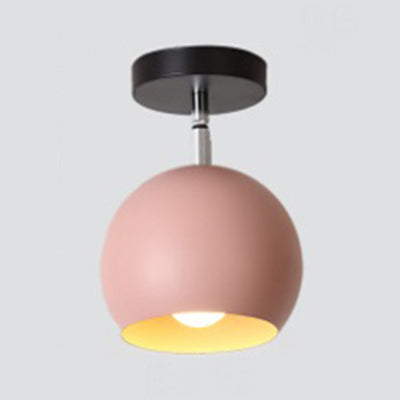 1 Light Metallic Semi-Flush Mount Light Macaron Blue/Pink Globe Shade Balcony Rotatable Ceiling Lamp Pink Clearhalo 'Ceiling Lights' 'Close To Ceiling Lights' 'Close to ceiling' 'Semi-flushmount' Lighting' 39081