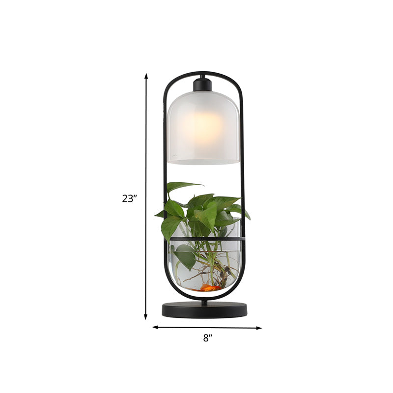 Black Oval Night Table Lamp Industrial Metal LED Living Room Nightstand Light with Plant Container Clearhalo 'Lamps' 'Table Lamps' Lighting' 391150