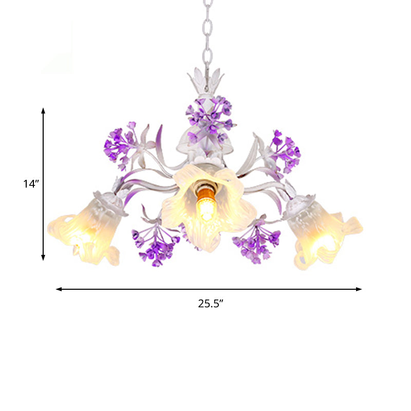 Ivory Flower Hanging Chandelier Pastoral White Glass 3/5/7 Lights Living Room LED Ceiling Pendant Clearhalo 'Ceiling Lights' 'Chandeliers' 'Glass shade' 'Glass' Lighting' 391220